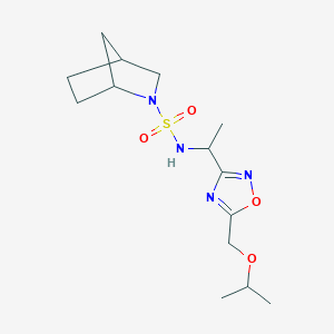 molecular formula C14H24N4O4S B6789111 N-[1-[5-(propan-2-yloxymethyl)-1,2,4-oxadiazol-3-yl]ethyl]-2-azabicyclo[2.2.1]heptane-2-sulfonamide 