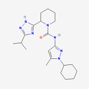 molecular formula C21H33N7O B6789224 N-(1-cyclohexyl-5-methylpyrazol-3-yl)-2-(3-propan-2-yl-1H-1,2,4-triazol-5-yl)piperidine-1-carboxamide 