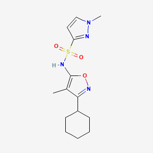 molecular formula C14H20N4O3S B6789604 N-(3-cyclohexyl-4-methyl-1,2-oxazol-5-yl)-1-methylpyrazole-3-sulfonamide 