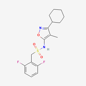 molecular formula C17H20F2N2O3S B6789624 N-(3-cyclohexyl-4-methyl-1,2-oxazol-5-yl)-1-(2,6-difluorophenyl)methanesulfonamide 