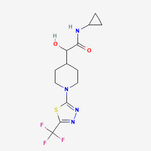 molecular formula C13H17F3N4O2S B6789628 N-cyclopropyl-2-hydroxy-2-[1-[5-(trifluoromethyl)-1,3,4-thiadiazol-2-yl]piperidin-4-yl]acetamide 