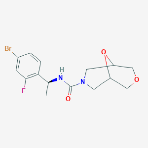 molecular formula C15H18BrFN2O3 B6789722 N-[(1S)-1-(4-bromo-2-fluorophenyl)ethyl]-3,9-dioxa-7-azabicyclo[3.3.1]nonane-7-carboxamide 