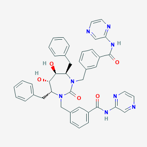 molecular formula C43H40N8O5 B067898 Benzamide, 3,3'-(((4R,5S,6S,7R)-tetrahydro-5,6-dihydroxy-2-oxo-4,7-bis(phenylmethyl)-1H-1,3-diazepine-1,3(2H)-diyl)bis(methylene))bis(N-pyrazinyl- CAS No. 183854-80-0