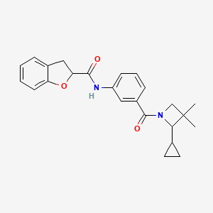 molecular formula C24H26N2O3 B6789831 N-[3-(2-cyclopropyl-3,3-dimethylazetidine-1-carbonyl)phenyl]-2,3-dihydro-1-benzofuran-2-carboxamide 