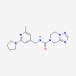 molecular formula C17H23N7O B6790001 N-[(2-methyl-6-pyrrolidin-1-ylpyridin-4-yl)methyl]-6,8-dihydro-5H-[1,2,4]triazolo[1,5-a]pyrazine-7-carboxamide 