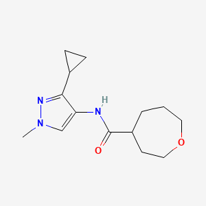molecular formula C14H21N3O2 B6790137 N-(3-cyclopropyl-1-methylpyrazol-4-yl)oxepane-4-carboxamide 