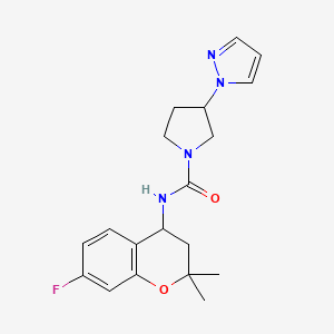 molecular formula C19H23FN4O2 B6790227 N-(7-fluoro-2,2-dimethyl-3,4-dihydrochromen-4-yl)-3-pyrazol-1-ylpyrrolidine-1-carboxamide 