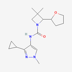 molecular formula C17H26N4O2 B6790264 N-(3-cyclopropyl-1-methylpyrazol-4-yl)-3,3-dimethyl-2-(oxolan-2-yl)azetidine-1-carboxamide 