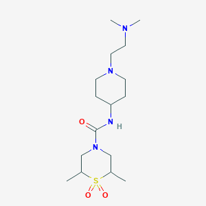 molecular formula C16H32N4O3S B6790277 N-[1-[2-(dimethylamino)ethyl]piperidin-4-yl]-2,6-dimethyl-1,1-dioxo-1,4-thiazinane-4-carboxamide 