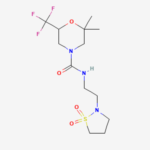 molecular formula C13H22F3N3O4S B6790511 N-[2-(1,1-dioxo-1,2-thiazolidin-2-yl)ethyl]-2,2-dimethyl-6-(trifluoromethyl)morpholine-4-carboxamide 