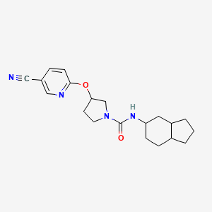 molecular formula C20H26N4O2 B6790559 N-(2,3,3a,4,5,6,7,7a-octahydro-1H-inden-5-yl)-3-(5-cyanopyridin-2-yl)oxypyrrolidine-1-carboxamide 
