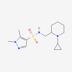 molecular formula C14H24N4O2S B6790629 N-[(1-cyclopropylpiperidin-2-yl)methyl]-1,5-dimethylpyrazole-4-sulfonamide 