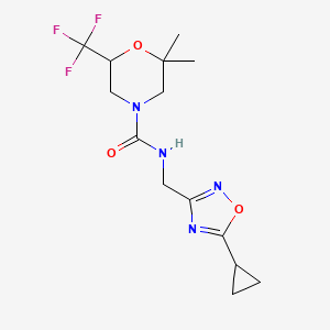 molecular formula C14H19F3N4O3 B6790633 N-[(5-cyclopropyl-1,2,4-oxadiazol-3-yl)methyl]-2,2-dimethyl-6-(trifluoromethyl)morpholine-4-carboxamide 