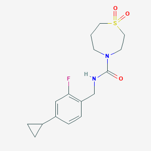 molecular formula C16H21FN2O3S B6790806 N-[(4-cyclopropyl-2-fluorophenyl)methyl]-1,1-dioxo-1,4-thiazepane-4-carboxamide 