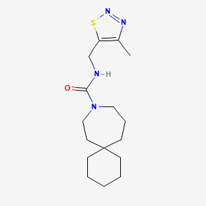 molecular formula C16H26N4OS B6790853 N-[(4-methylthiadiazol-5-yl)methyl]-9-azaspiro[5.6]dodecane-9-carboxamide 