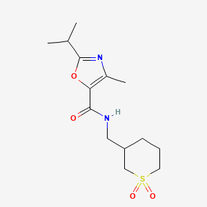 molecular formula C14H22N2O4S B6791061 N-[(1,1-dioxothian-3-yl)methyl]-4-methyl-2-propan-2-yl-1,3-oxazole-5-carboxamide 