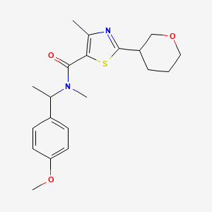 molecular formula C20H26N2O3S B6791125 N-[1-(4-methoxyphenyl)ethyl]-N,4-dimethyl-2-(oxan-3-yl)-1,3-thiazole-5-carboxamide 