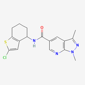 molecular formula C17H17ClN4OS B6791186 N-(2-chloro-4,5,6,7-tetrahydro-1-benzothiophen-4-yl)-1,3-dimethylpyrazolo[3,4-b]pyridine-5-carboxamide 