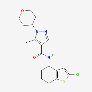 molecular formula C18H22ClN3O2S B6791191 N-(2-chloro-4,5,6,7-tetrahydro-1-benzothiophen-4-yl)-5-methyl-1-(oxan-4-yl)pyrazole-4-carboxamide 