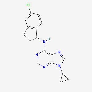 molecular formula C17H16ClN5 B6791244 N-(5-chloro-2,3-dihydro-1H-inden-1-yl)-9-cyclopropylpurin-6-amine 