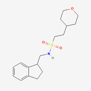 molecular formula C17H25NO3S B6791304 N-(2,3-dihydro-1H-inden-1-ylmethyl)-2-(oxan-4-yl)ethanesulfonamide 