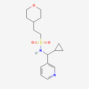 molecular formula C16H24N2O3S B6791346 N-[cyclopropyl(pyridin-3-yl)methyl]-2-(oxan-4-yl)ethanesulfonamide 