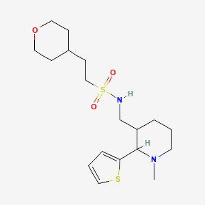 molecular formula C18H30N2O3S2 B6791350 N-[(1-methyl-2-thiophen-2-ylpiperidin-3-yl)methyl]-2-(oxan-4-yl)ethanesulfonamide 