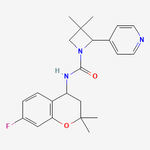 molecular formula C22H26FN3O2 B6791413 N-(7-fluoro-2,2-dimethyl-3,4-dihydrochromen-4-yl)-3,3-dimethyl-2-pyridin-4-ylazetidine-1-carboxamide 