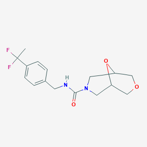 molecular formula C16H20F2N2O3 B6791537 N-[[4-(1,1-difluoroethyl)phenyl]methyl]-3,9-dioxa-7-azabicyclo[3.3.1]nonane-7-carboxamide 