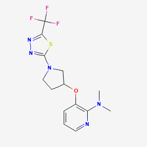molecular formula C14H16F3N5OS B6791631 N,N-dimethyl-3-[1-[5-(trifluoromethyl)-1,3,4-thiadiazol-2-yl]pyrrolidin-3-yl]oxypyridin-2-amine 
