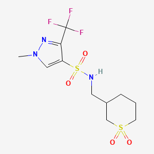 molecular formula C11H16F3N3O4S2 B6791741 N-[(1,1-dioxothian-3-yl)methyl]-1-methyl-3-(trifluoromethyl)pyrazole-4-sulfonamide 