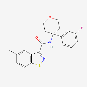 molecular formula C20H19FN2O2S B6792123 N-[4-(3-fluorophenyl)oxan-4-yl]-5-methyl-1,2-benzothiazole-3-carboxamide 
