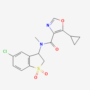 molecular formula C16H15ClN2O4S B6792243 N-(5-chloro-1,1-dioxo-2,3-dihydro-1-benzothiophen-3-yl)-5-cyclopropyl-N-methyl-1,3-oxazole-4-carboxamide 