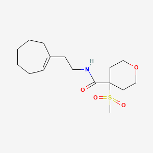 molecular formula C16H27NO4S B6792339 N-[2-(cyclohepten-1-yl)ethyl]-4-methylsulfonyloxane-4-carboxamide 