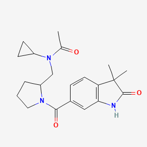 molecular formula C21H27N3O3 B6792385 N-cyclopropyl-N-[[1-(3,3-dimethyl-2-oxo-1H-indole-6-carbonyl)pyrrolidin-2-yl]methyl]acetamide 