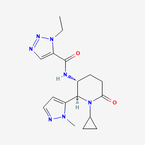 molecular formula C17H23N7O2 B6792775 N-[(2R,3R)-1-cyclopropyl-2-(2-methylpyrazol-3-yl)-6-oxopiperidin-3-yl]-3-ethyltriazole-4-carboxamide 