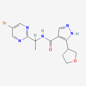 molecular formula C14H16BrN5O2 B6792972 N-[1-(5-bromopyrimidin-2-yl)ethyl]-5-(oxolan-3-yl)-1H-pyrazole-4-carboxamide 