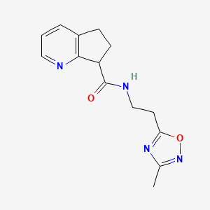molecular formula C14H16N4O2 B6793047 N-[2-(3-methyl-1,2,4-oxadiazol-5-yl)ethyl]-6,7-dihydro-5H-cyclopenta[b]pyridine-7-carboxamide 