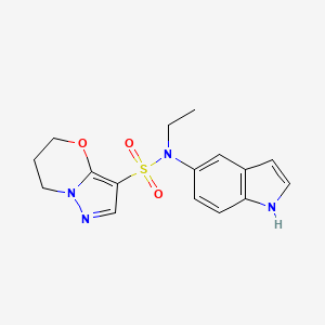 molecular formula C16H18N4O3S B6793631 N-ethyl-N-(1H-indol-5-yl)-6,7-dihydro-5H-pyrazolo[5,1-b][1,3]oxazine-3-sulfonamide 