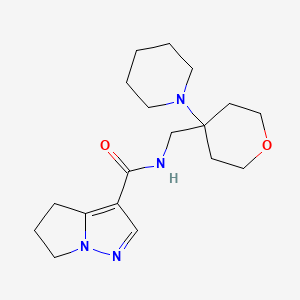 molecular formula C18H28N4O2 B6793732 N-[(4-piperidin-1-yloxan-4-yl)methyl]-5,6-dihydro-4H-pyrrolo[1,2-b]pyrazole-3-carboxamide 