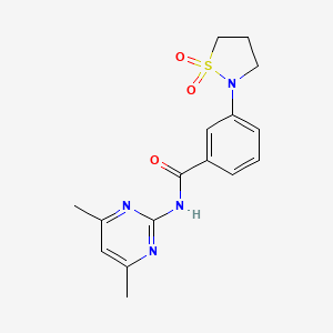 molecular formula C16H18N4O3S B6793799 N-(4,6-dimethylpyrimidin-2-yl)-3-(1,1-dioxo-1,2-thiazolidin-2-yl)benzamide 