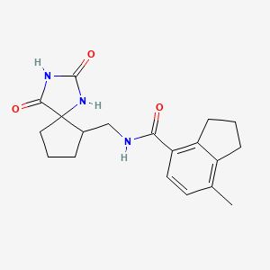 molecular formula C19H23N3O3 B6794045 N-[(2,4-dioxo-1,3-diazaspiro[4.4]nonan-9-yl)methyl]-7-methyl-2,3-dihydro-1H-indene-4-carboxamide 