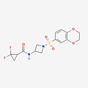 molecular formula C15H16F2N2O5S B6794264 N-[1-(2,3-dihydro-1,4-benzodioxin-6-ylsulfonyl)azetidin-3-yl]-2,2-difluorocyclopropane-1-carboxamide 