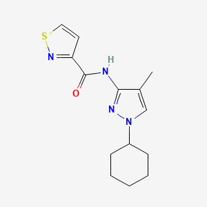 molecular formula C14H18N4OS B6794373 N-(1-cyclohexyl-4-methylpyrazol-3-yl)-1,2-thiazole-3-carboxamide 