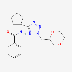 molecular formula C18H23N5O3 B6794665 N-[1-[2-(1,4-dioxan-2-ylmethyl)tetrazol-5-yl]cyclopentyl]benzamide 