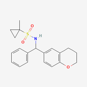 molecular formula C20H23NO3S B6795109 N-[3,4-dihydro-2H-chromen-6-yl(phenyl)methyl]-1-methylcyclopropane-1-sulfonamide 