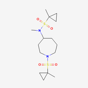 molecular formula C15H28N2O4S2 B6795255 N,1-dimethyl-N-[1-(1-methylcyclopropyl)sulfonylazepan-4-yl]cyclopropane-1-sulfonamide 