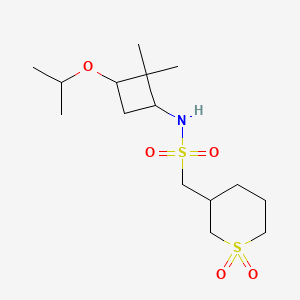 molecular formula C15H29NO5S2 B6795341 N-(2,2-dimethyl-3-propan-2-yloxycyclobutyl)-1-(1,1-dioxothian-3-yl)methanesulfonamide 