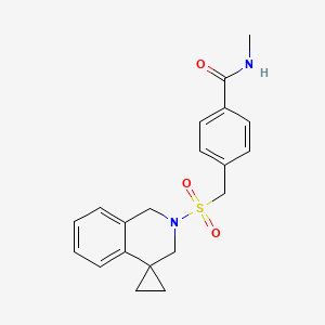 molecular formula C20H22N2O3S B6795346 N-methyl-4-(spiro[1,3-dihydroisoquinoline-4,1'-cyclopropane]-2-ylsulfonylmethyl)benzamide 