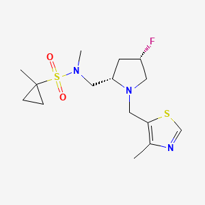 molecular formula C15H24FN3O2S2 B6795575 N-[[(2S,4S)-4-fluoro-1-[(4-methyl-1,3-thiazol-5-yl)methyl]pyrrolidin-2-yl]methyl]-N,1-dimethylcyclopropane-1-sulfonamide 